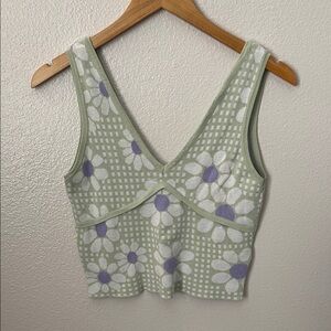 Miss love mod flower floral 60s 90s grunge Y2K baby doll fitted knit tank M